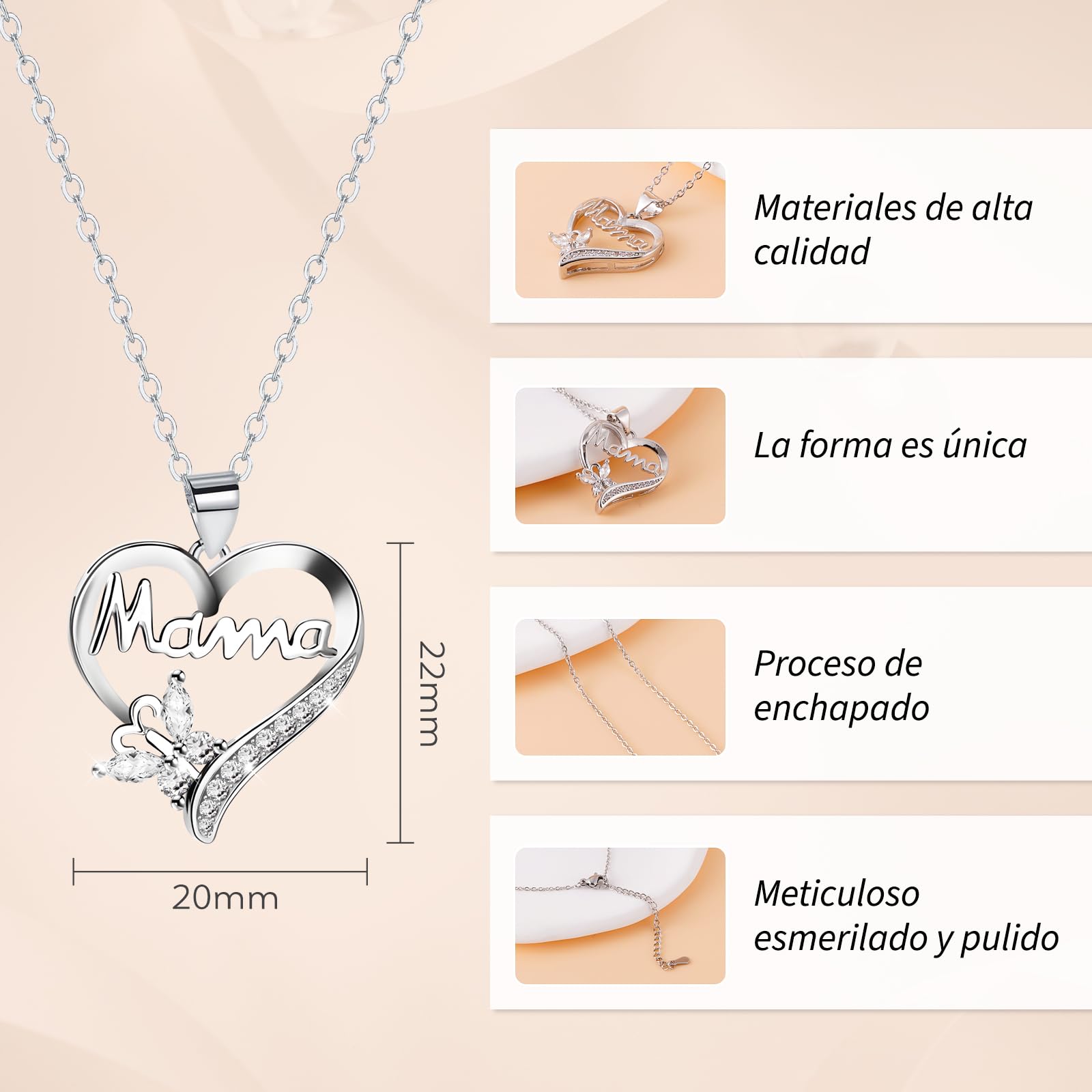 Fantasyon Regalos para Madres, Collar Mamá Pulsera Mamá, Regalo Dia De La Madre de Acero Inoxidable, Regalo Cumpleaños Mujer Mama Abuela San Valentín — view 2