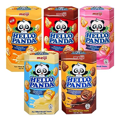 Hello Panda Biscuit Snacks Assorted Flavours Pack of 5 Filled Crunchy Biscuits Halal Snack Selection