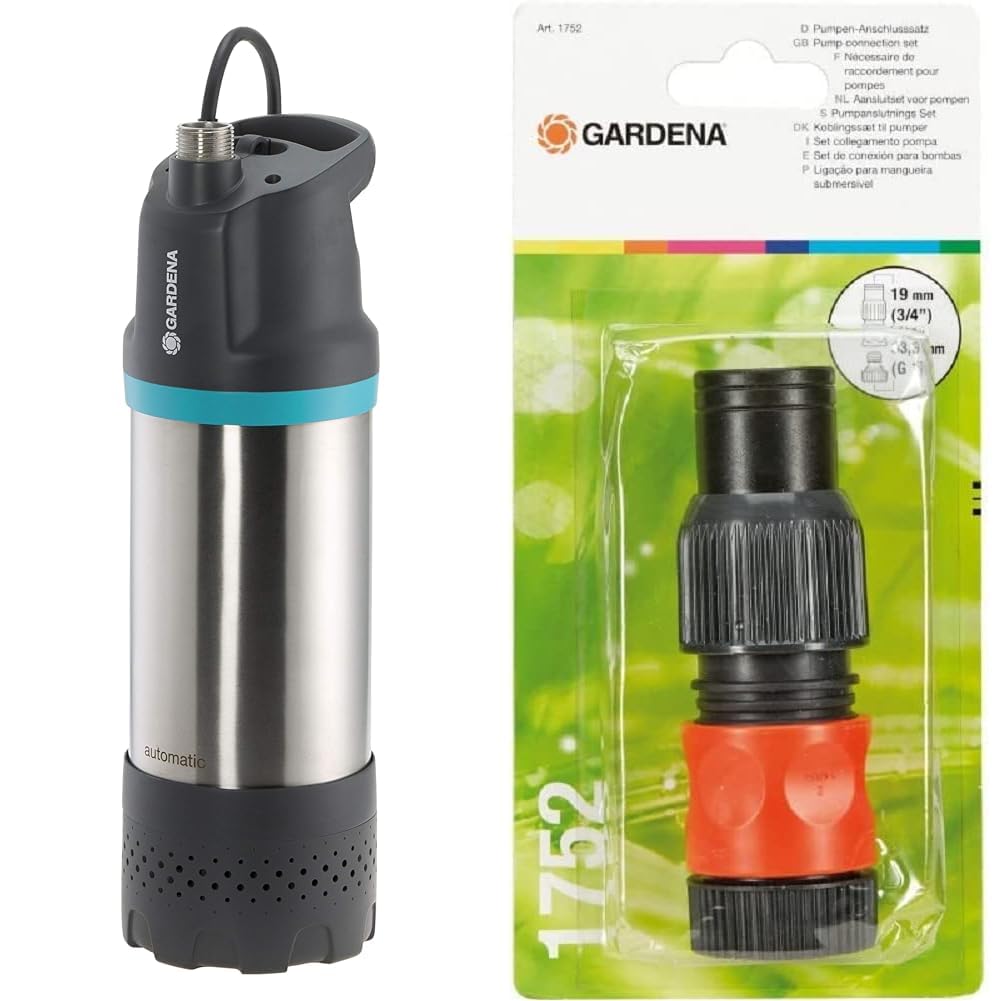 Gardena pompa zanurzeniowo-ciśnieniowa 5900/4 inox automatic: wydajność 5900 l/h, (1771-20) & Gardena zestaw przyłączeniowy do pompy Profi-System (1752-20)