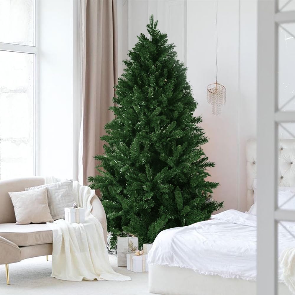 CVHfhjTG christmas tree, Unlit Artificial Holiday Green Spruce PE/PVC Mixed with Branch Tips, with Folding Metal Stand for Home Office(7FT)