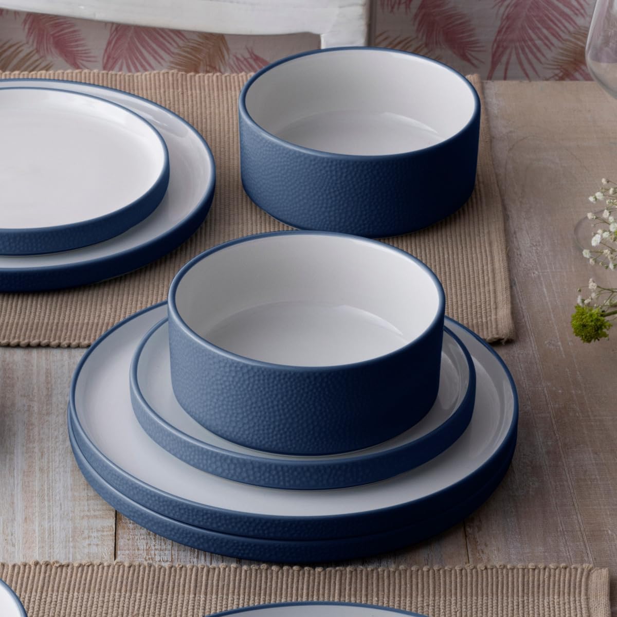 Noritake ColorTex Stone Blue 12-Piece Dinnerware Set, Service for 4