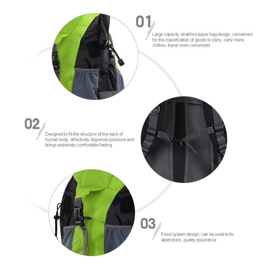 Kletter-Tagesrucksack, 50 l, regenfeste Polyester-Tasche, Rucksack mit großem Fassungsvermögen für Outdoor-Reisen, Camping, Klettern, Wandern (Verde)