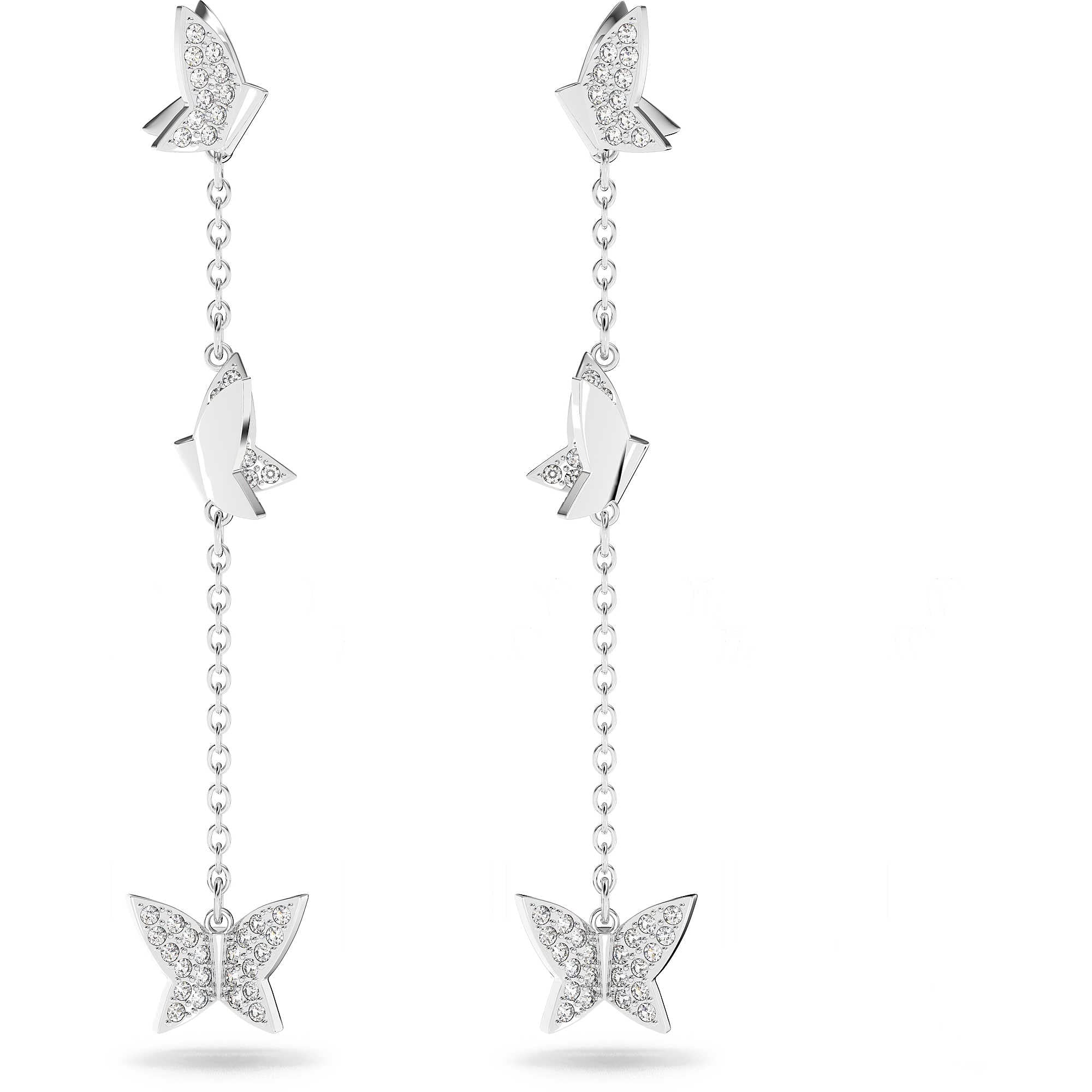 Swarovski Idyllia Lilia Drop Earrings  Butterfly  Long  White  Rhodium Plated