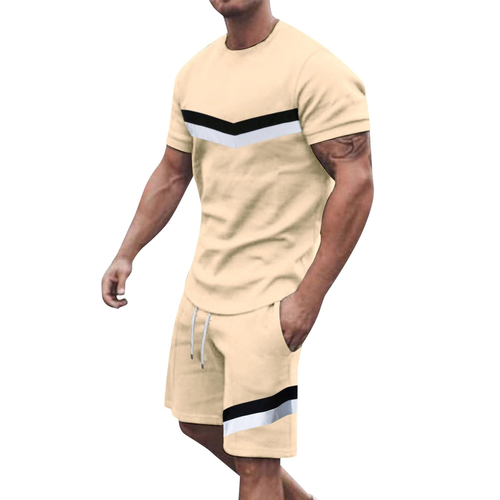 Tuta da uomo estiva con maglietta e pantaloncini, set da 2 pezzi, tuta estiva alla moda, comoda e casual, tuta da jogging a maniche corte, tuta da jogging natalizia