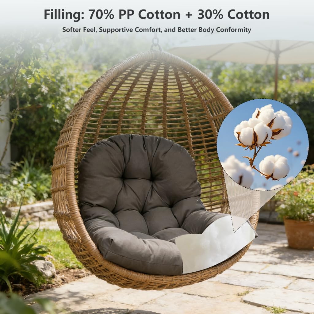 Hängesessel-Kissen, Schaukelsessel-Kissen Indoor & Outdoor, Sitzkissen Garten, Polsterauflage für Hängeschaukel, Hängekorb, Eierstuhl & Schaukelstuhl,Dark Gray