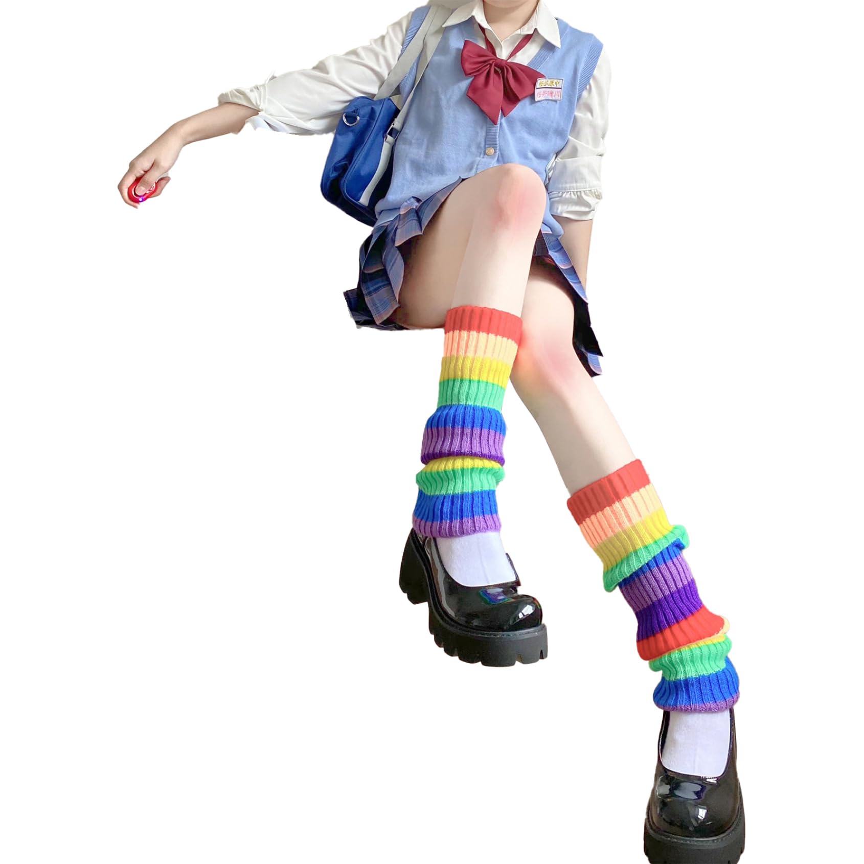 Rainbow Leg Warmers for Women 80s 90s Ribbed Knitted Leg Socks Neon Y2K Party Accessories