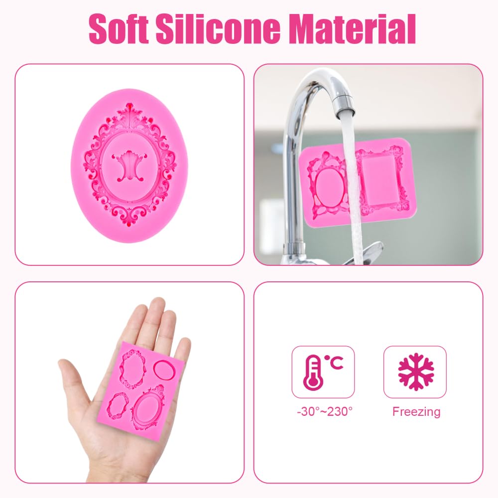 Molde de silicona para marco de fotos, 5 moldes de chocolate para manualidades, decoración de cupcakes, decoración de pasteles