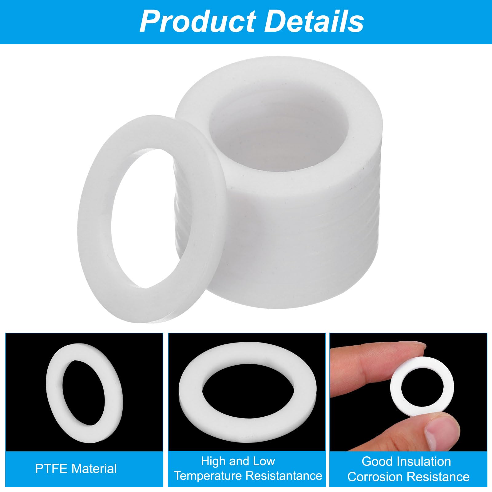 PATIKIL Flat Washers, 100 Pcs 24mm OD 16mm ID 2mm Thickness PTFE Seal Washers Flange Gasket Sealing Gasket for Faucet Pipe Water Hose - Image 4