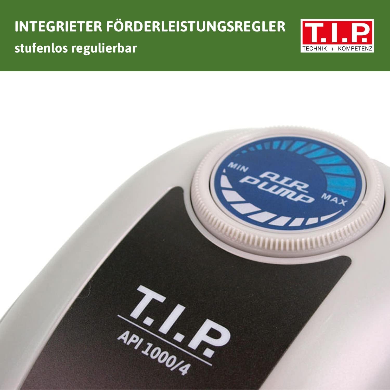T.I.P. Teichbelüftungsset API 1000/4, regelbare Pumpe 450–900 l/h – Belüfter für Teich & Aquarium, inkl. Zubehör, Eisfreihaltefunktion, leise & energiesparend