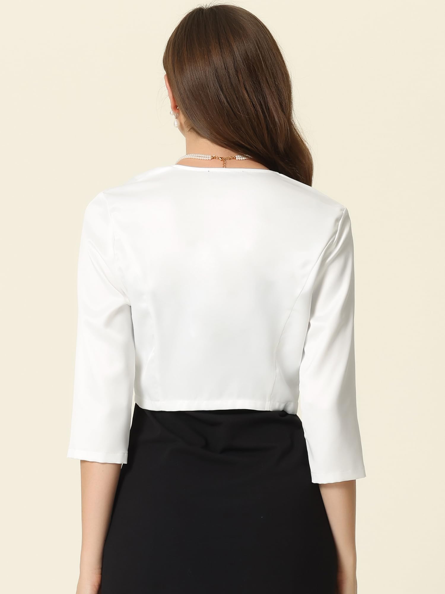 Allegra K Boléro en Satin Femme Élégante pour Mariage à Manches 3/4 Devant Ouvert Veste Courte Chic de Cérémonie