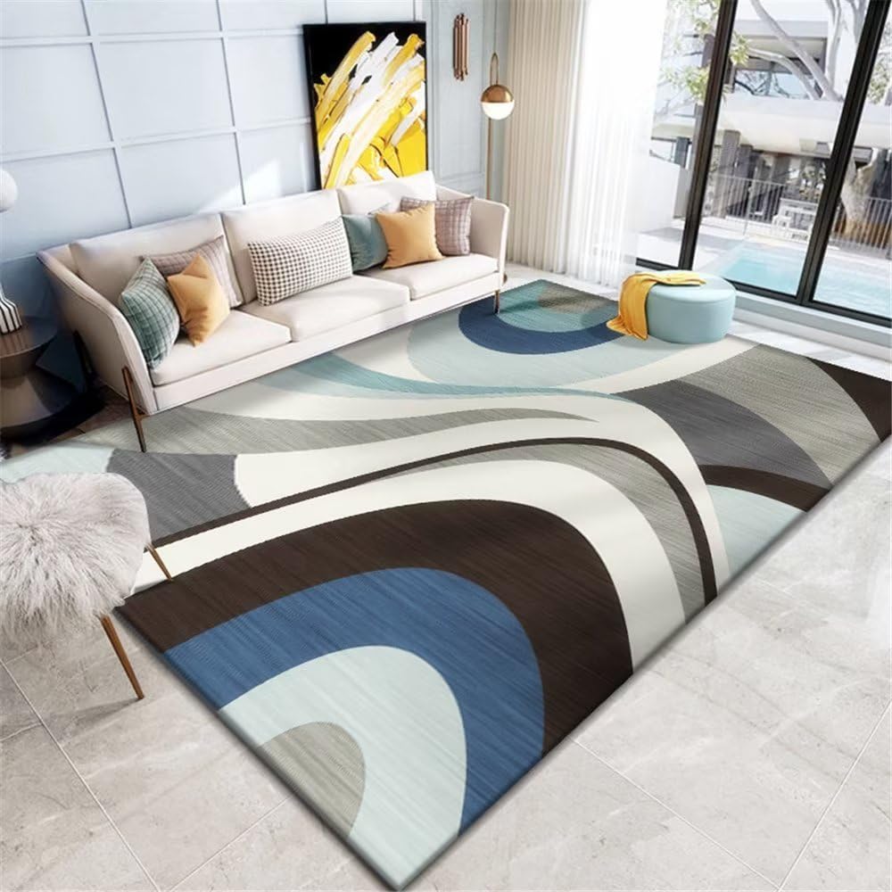 Tapis enfant garçon bleu à rayures design abstrait pour chambre d'ado 160x230 cm