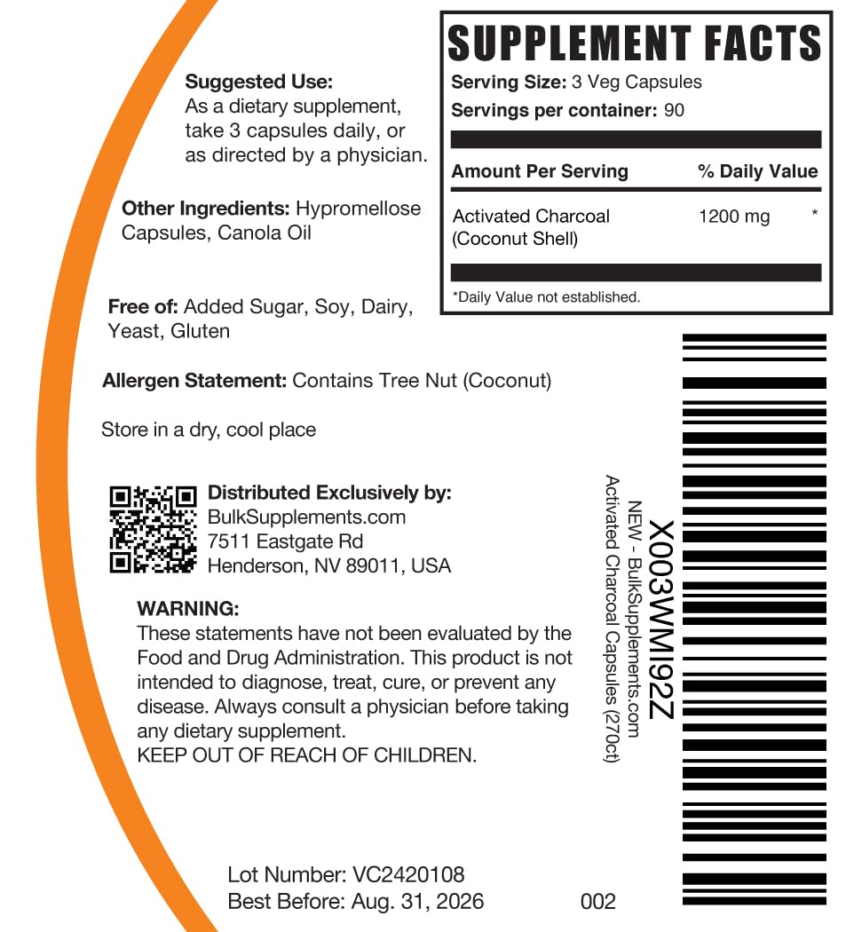 BulkSupplements.com Activated Charcoal Capsules - 270 Count (Pack of 1) — Amazon image 6