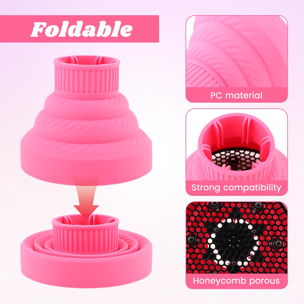 Silicone Hair Dryer Diffuser Foldable Hair Dryer Diffuser Attachment Profession Blow Dryers Diffusers Diameter D 1.38-1.97inch(COLOR:Pink)
