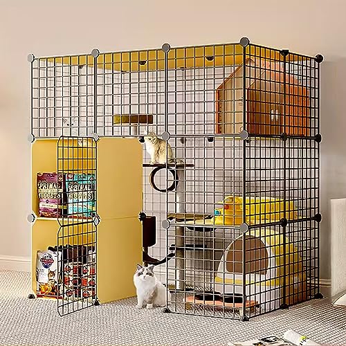 大型キャットケージ 屋内 猫小屋 猫 猫 囲い ペットケージ 取り外し可能な金属製猫ケージ、折り畳み式、持ち運びが簡単、金属ワイヤー犬小屋クレート、1-3匹の猫に最適な大きな運動場所 (サイズ:111*