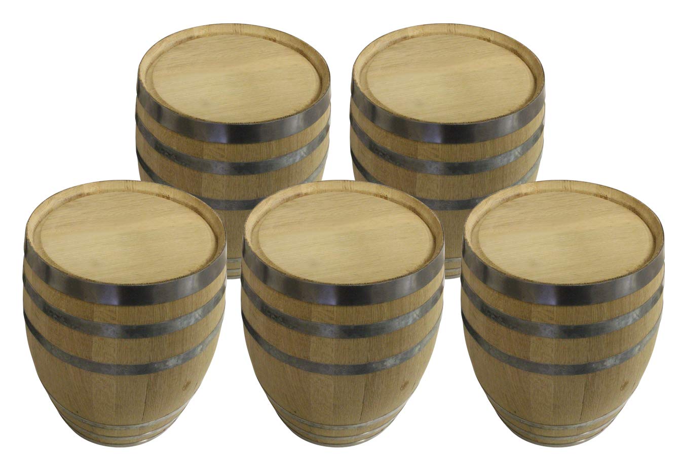 (Set of 5) - 5 Gallon New White Oak Barrel For Aging Whiskey, Bourbon, Wine, Cider, Beer Or As Decor