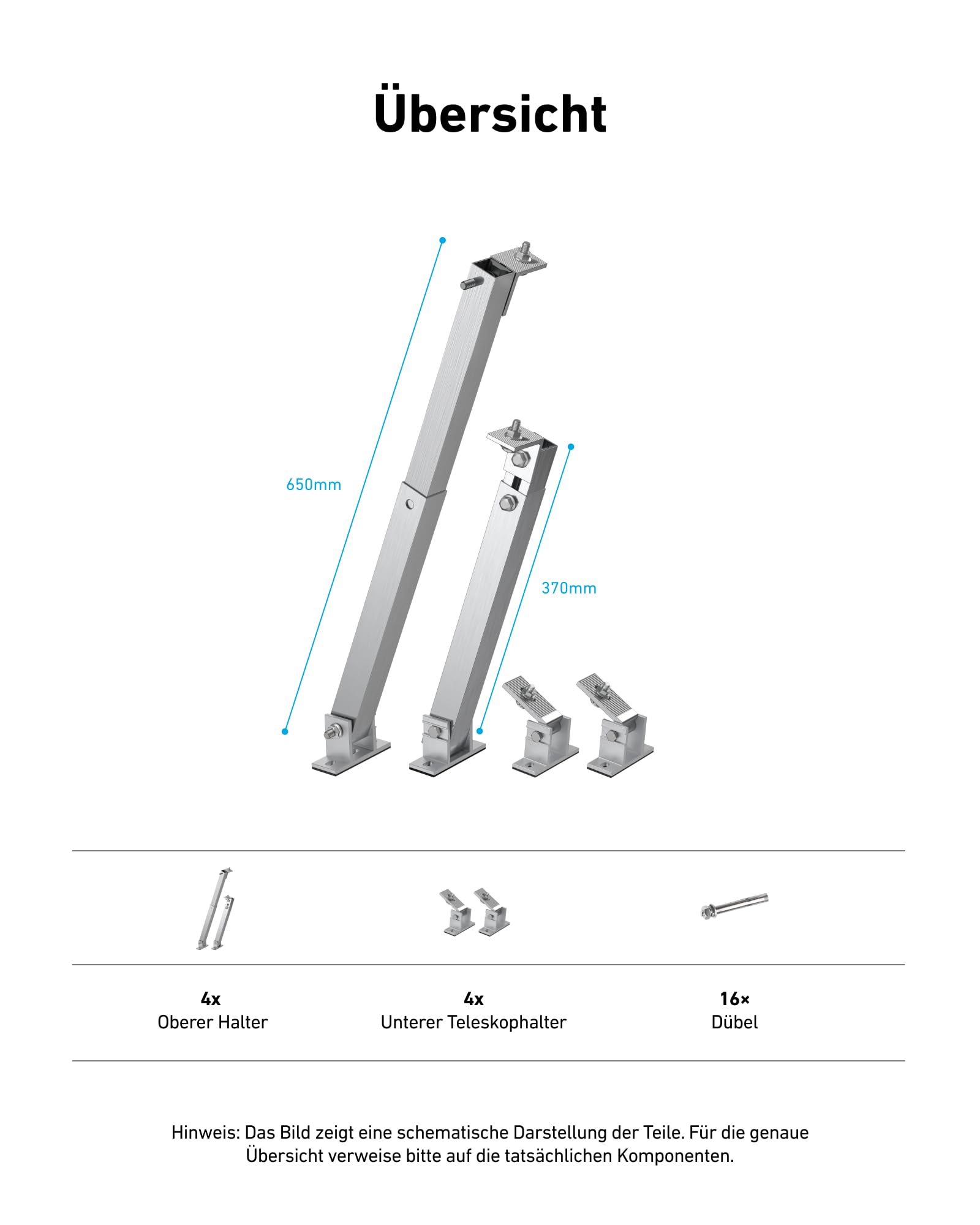 Anker SOLIX Solarmodul-Wandhalterung, 2-Panel, verstellbare Länge und Neigung (15°-30°), Aluminiumlegierung, wetterfest und robust, Silber, Solarmodul-Halterung für Balkonkraftwerke