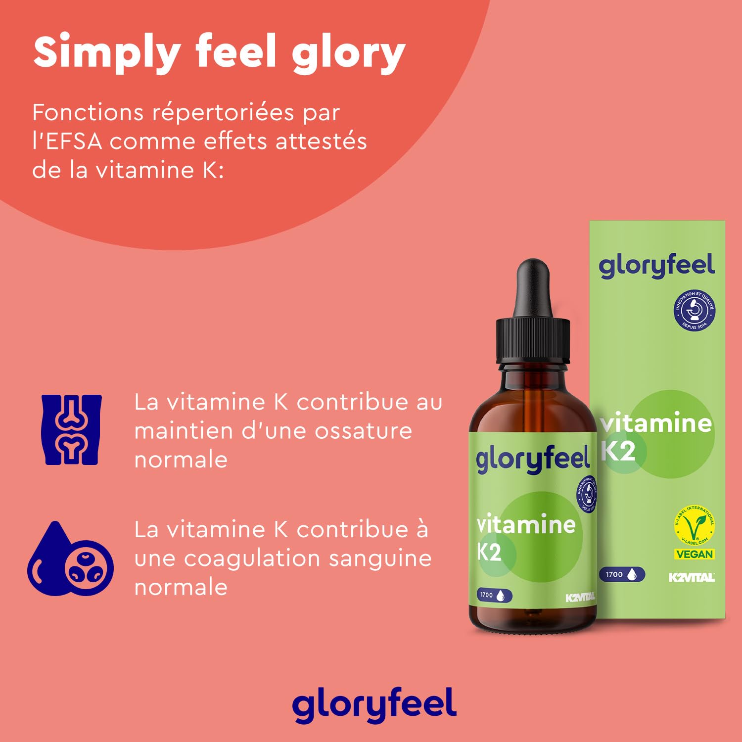 Vitamine K2 MK-7 200µg, 1700 Gouttes, 50ml Premium 99,7+% Teneur All-Trans (K2VITAL® de Kappa), Naturellement Fermenté et Sans Additifs, Testé en laboratoire