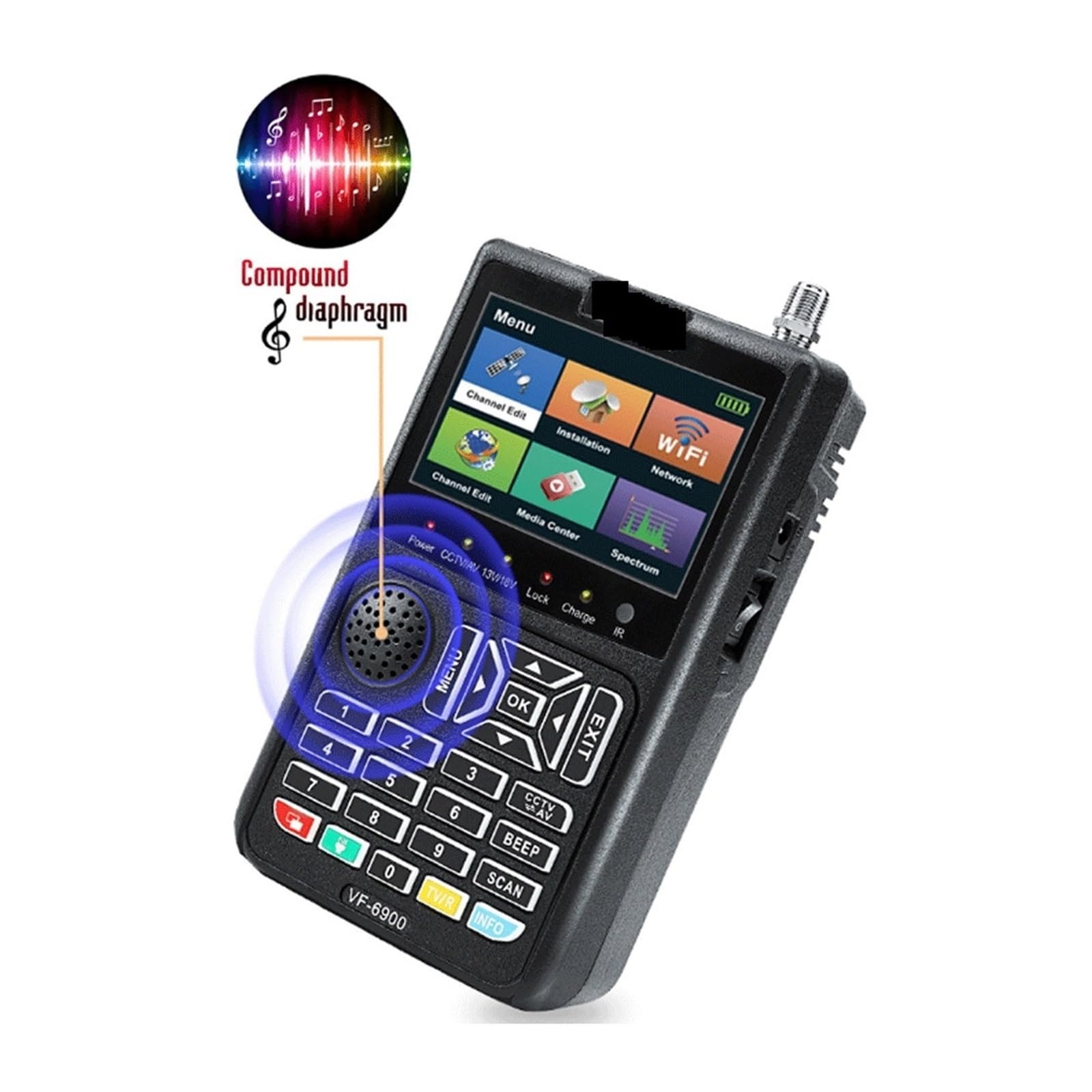 Cercatore satellitare, Rilevatore di segnale digitale Satlink Schermo LCD Ricevitore DVB for misuratore satellitare QPSK Messa in servizio antenna terra(VF-6900)