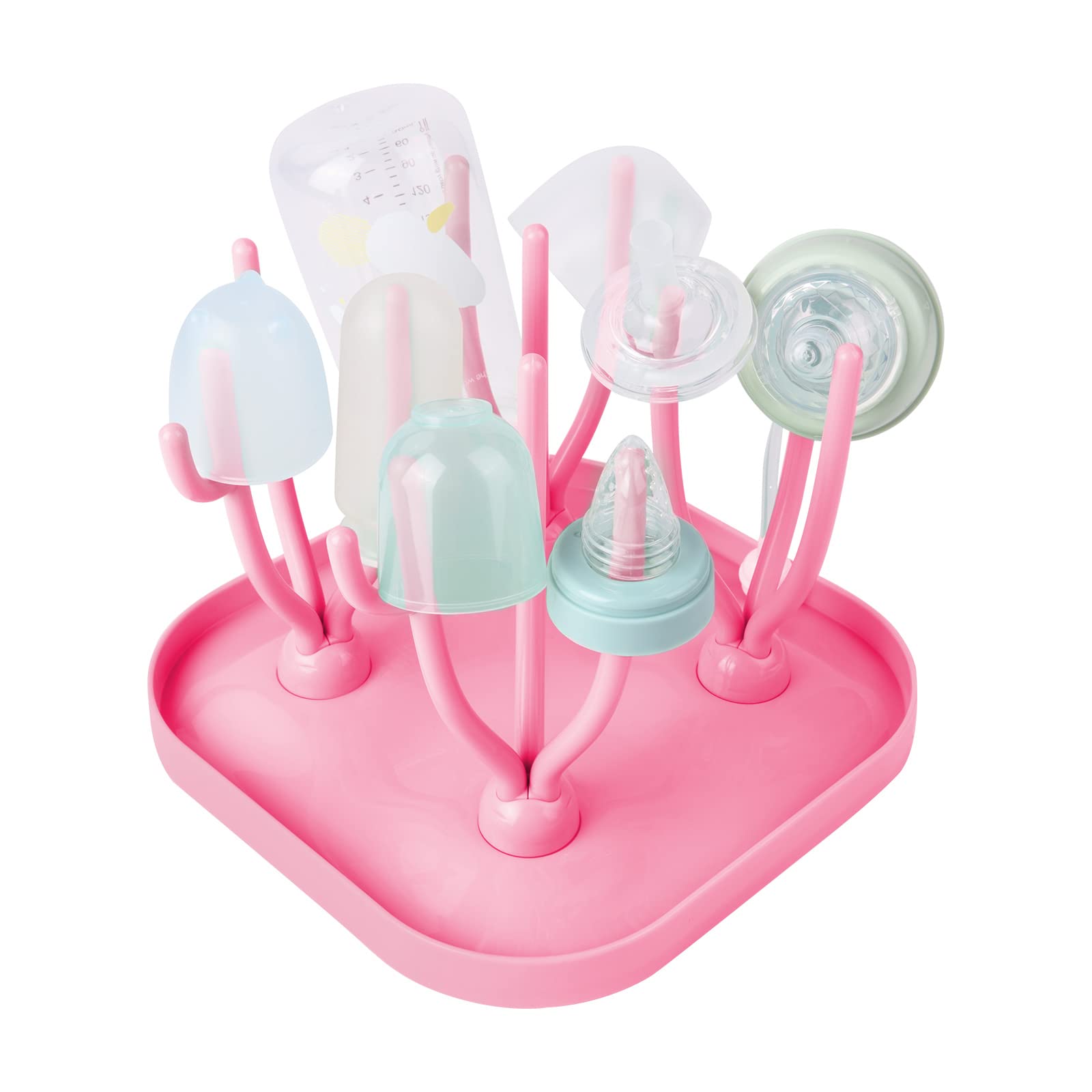 Vicloon Trockenständer Babyflaschen, Trockenständer für Babyflaschen mit Abtropfschale, BPA frei Babyflaschen Zubehör zum Trocknen von Babyflaschensaugern - Rosa