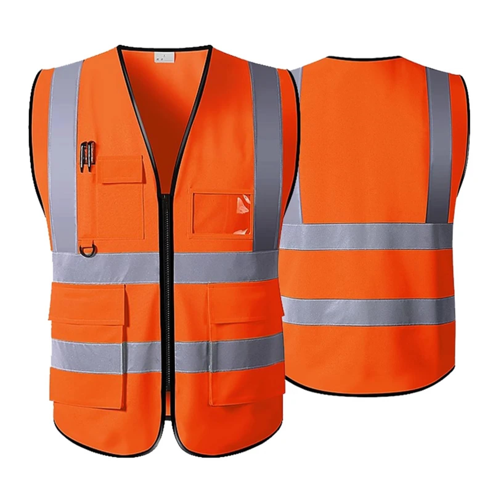 ByNGSDCC Reflective Safety Vest with Zipper & Pockets - High Visibility Construction Workwear(Fluorescent Orange)