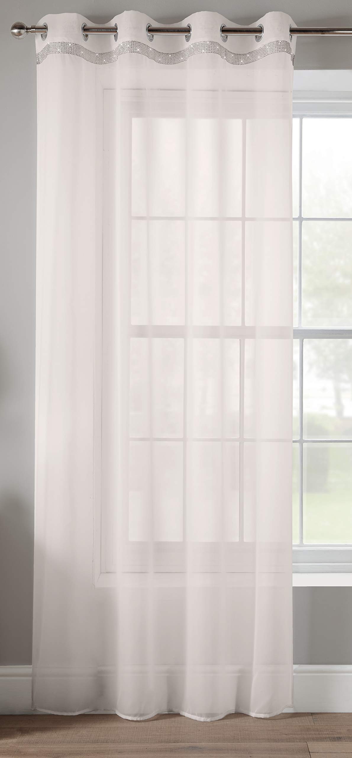 Alan Symonds Ivory Diamante Glitter Voile Ring/Eyelet Top Curtain Panel (, 57" X 72" (145 X 183Cm))