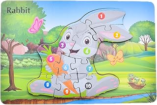 لوح بازل خشب مستطيل ثلاثي الابعاد بتصميم ارنب لتنمية مهارات الاطفال مجموعة من 10 قطع مقاس 25×15 سم - متعدد الالوان، طفل