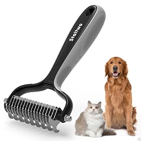 Staltwo Pet Grooming Supplies - 2-in-1 Professional Undercoat Rake and Pet Brush | Shedding Control for Long-Haired Dogs
