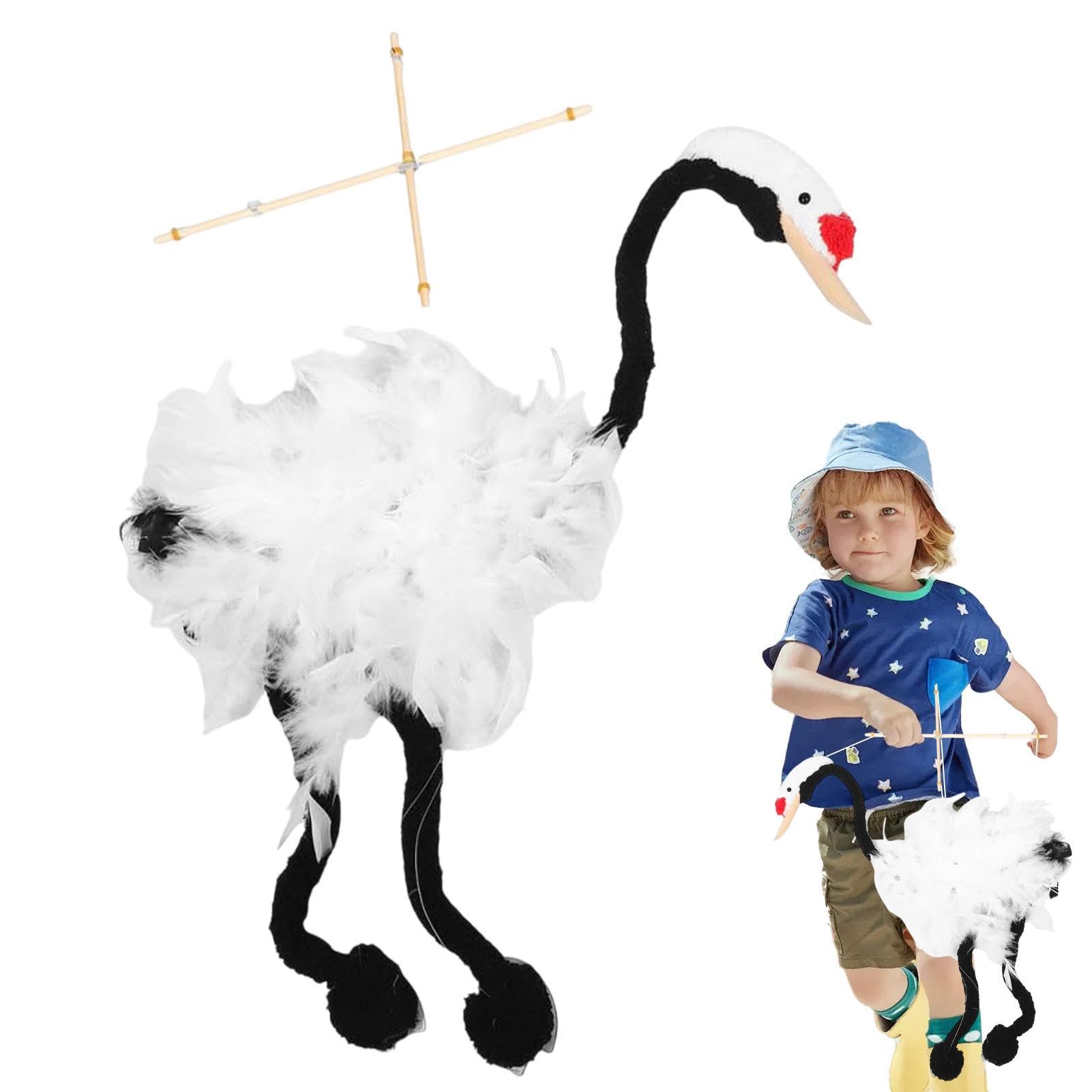 Crane Marionette Puppet, Soft Pull Strings, Professional Handcrafted Plush Dolls 45x49cm for Creative Play Learning Educational Craft Toys Wooden Stuffed Animal Figurine Nursery