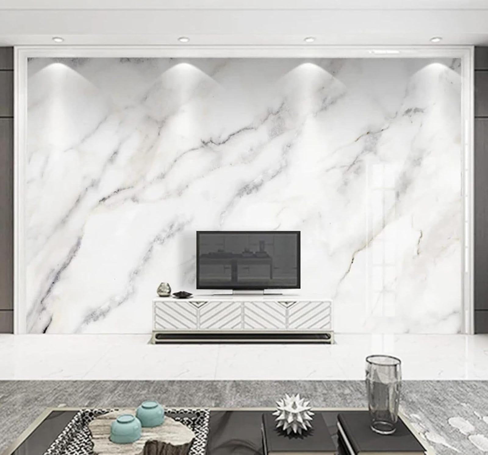 Xlming 200Cm×140Cm(B×H) Abstract Minimalist Pattern White Faux Marble 3D Wallpaper Luxury Home Dining Decor Paste Sofa Living Room The Wall For Bedroom Mural-200Cm×140Cm