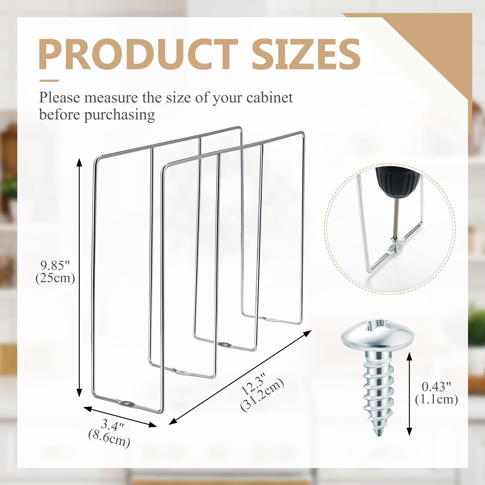 Blulu U-förmiger Keksblatt-Organizer für Schrank, Backblech, Organizer, Küchenschrank, Trennwände, vertikal, Chrom, Pfannenregal, Ablage, Trennwände, Gesichtsöffnung von 8,9 cm, Silberfarben, 2 Stück