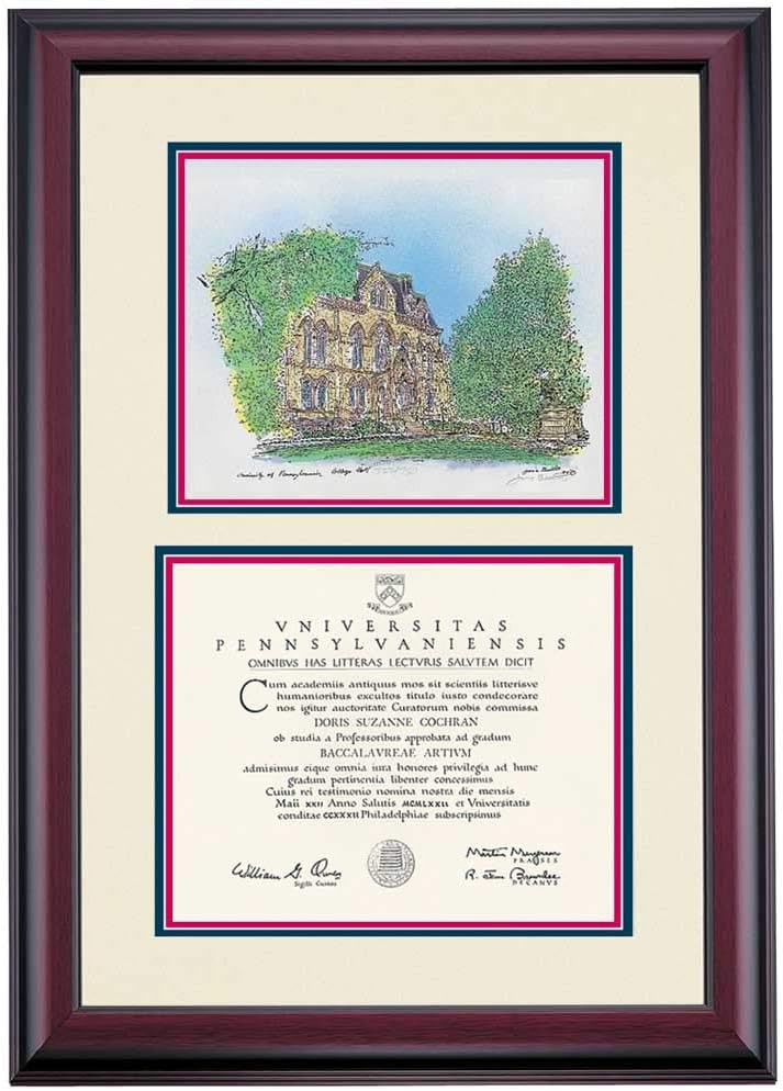 OCM Diploma Frames | University of Pennsylvania Quaker | Displays Diploma Certificate | Navy/Cherry Mat | Home Office & Office Professional | Education Framed Diploma | Graduation Gift | Custom Frame