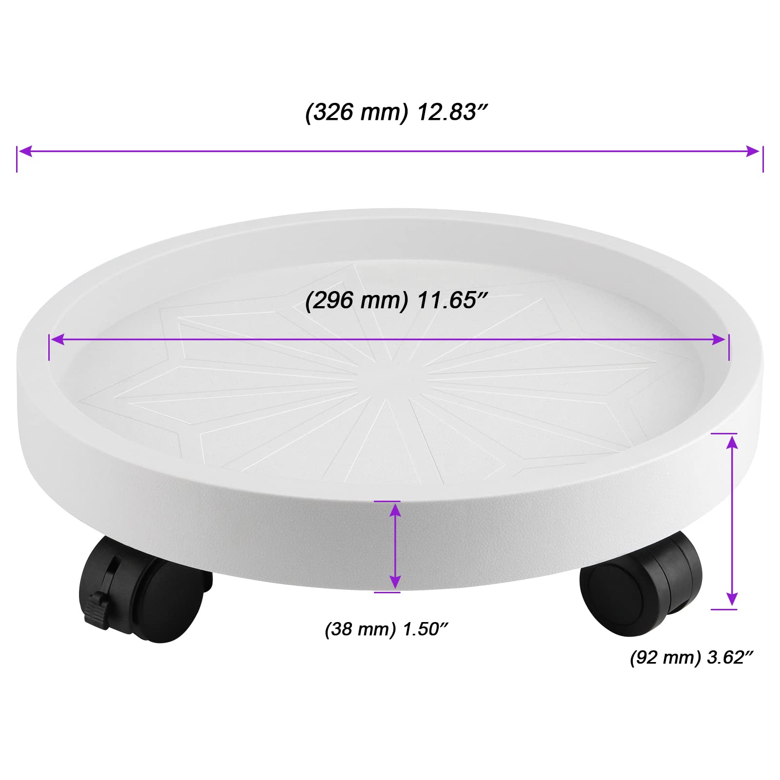 JOIKIT Lot de 4 paniers ronds de 33 cm avec 4 roues, capacité de 59,9 kg, support à roulettes pour pot de fleurs d'intérieur et d'extérieur, blanc