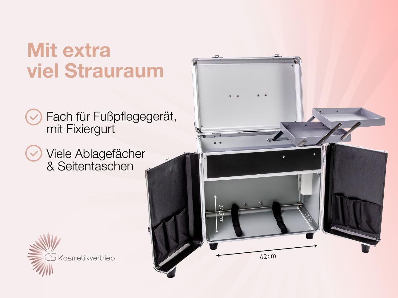 PodoMobile MIDI Fußpflegekoffer mit Trolley und 2 Steckdosen - Schwarz