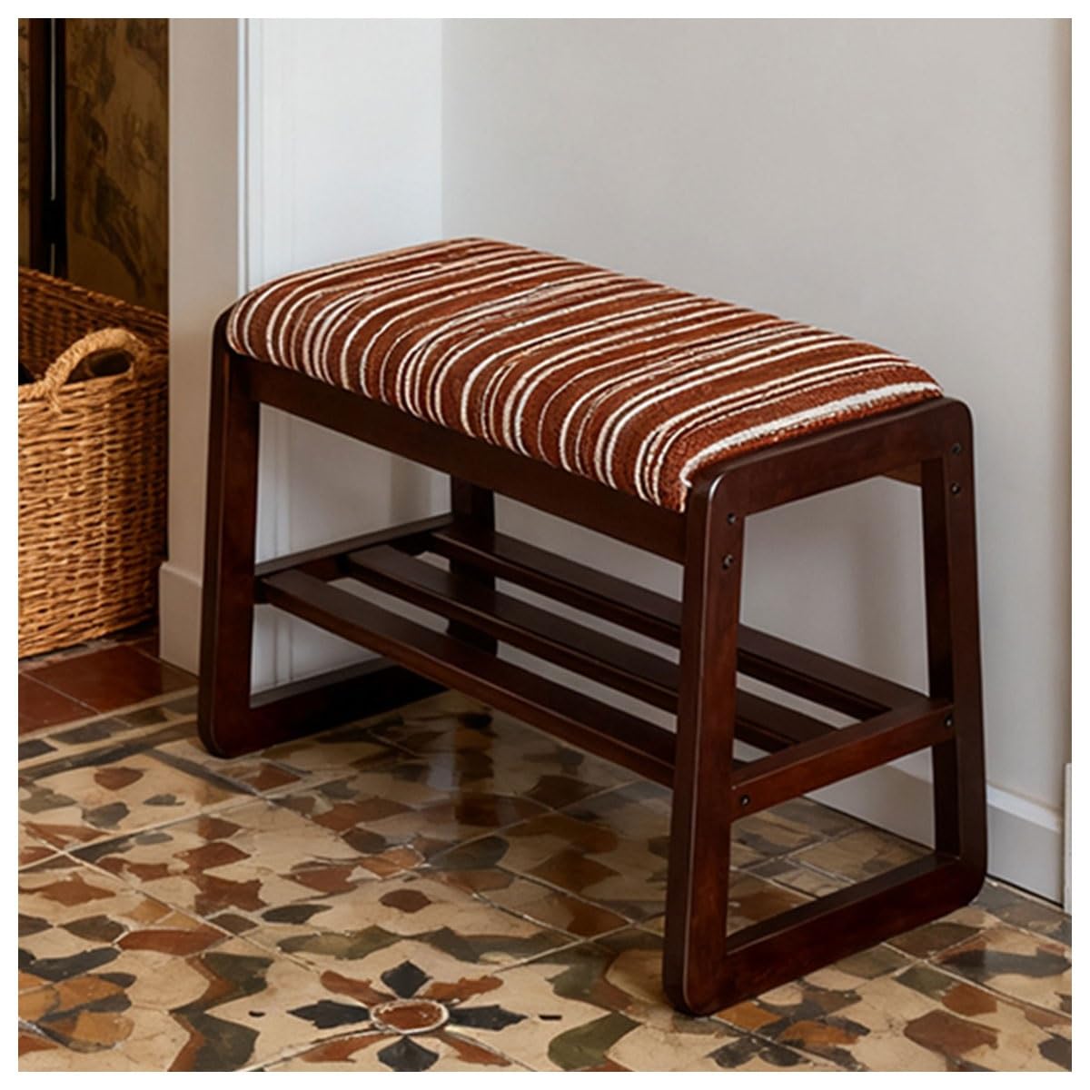 Banc à chaussures en velours rouge haut de gamme, assise chic de 55cm pour intérieur raffiné