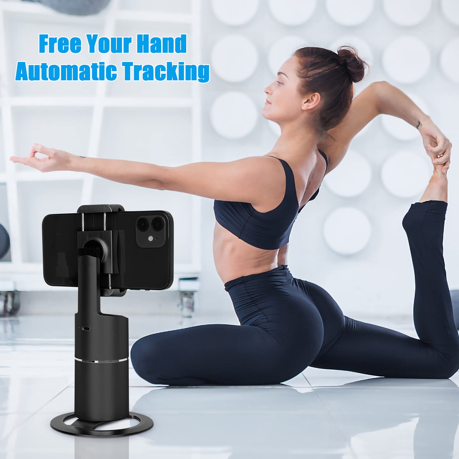 Auto Face Tracking Phone Tripod Holder No App Required 360° Rotation Body Phone Track Camera Mount for Live Vlog Streaming Video Cellphone Shooting Live Chat with Remote Control