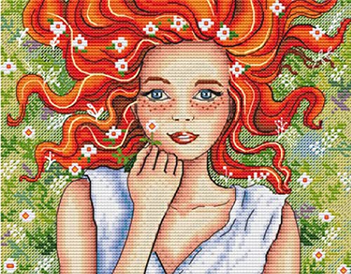 Broderie point de croix facile Fille rousse pour atelier créatif et détente à la maison