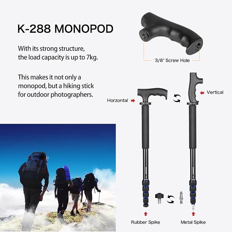 Koolehaoda alumínium kamera monopod alpesi bot fogantyúval 5 részes 7kg terhelhetőség