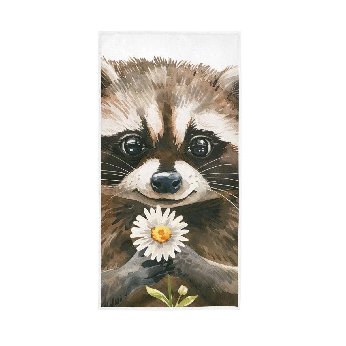 LSRCPD Raccoon Holding Daisy Hand Towel, 15 x 30 Inches, Soft Highly Absorbent Towels for Bathroom Gym Shower