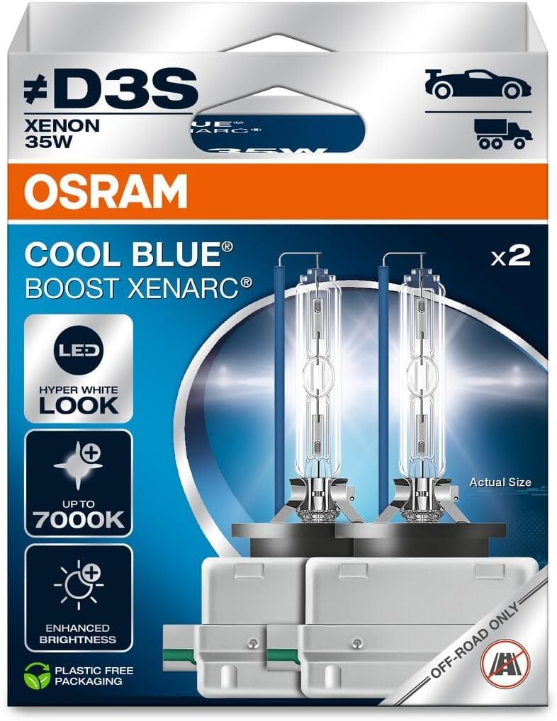 XENARC® Cool Blue Boost, D3S, Xenon Headlight Lamps, 7000K, Hanging folding box (2 lamps), offroad use only