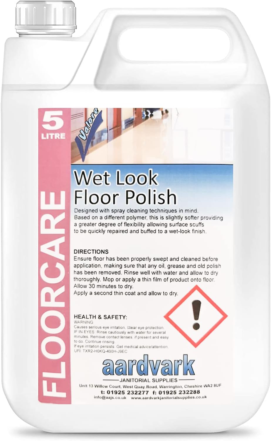 5L Wet Look Floor Polish - Repair Surface Scuffs and Marks - High Solids, Dry-Bright Metallised Emulsion