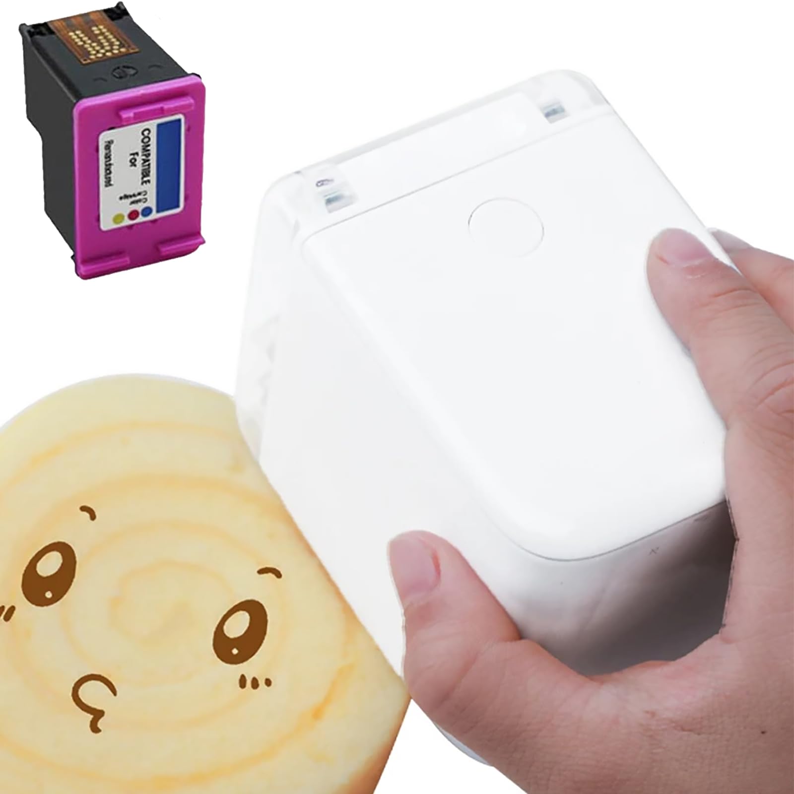 Mini Drukarka Jadalna - Przenośna DIY Ręczna Drukarka Inkjet do Żywności z 1 Kolorową Tintenpatroną do Chleba, Kawy, Ciastek, Macaronów i Sztuki Kulinarnej