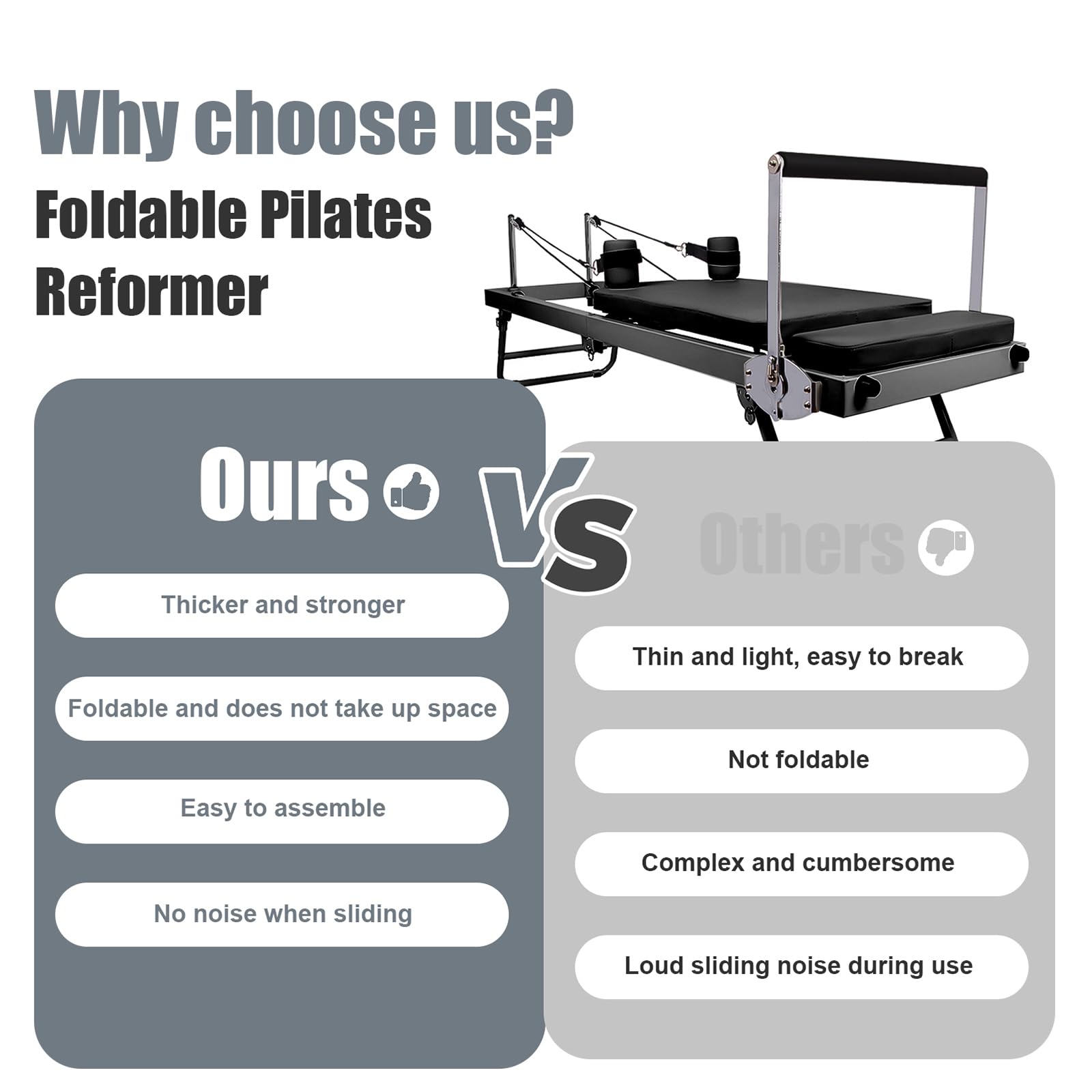 Riformatore di Pilates pieghevole, riformatore di pilates di casa,di allenamento core pilate regolabile - Capacità di peso di 300 libbre Macchina per i principianti e gli utenti intermedi