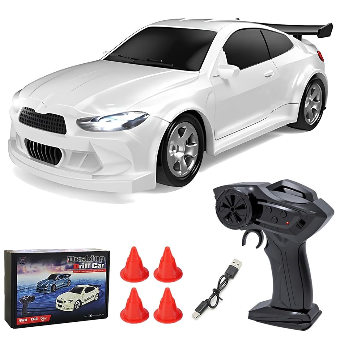 TENIREALX 1: 64 Scale Desktop RC Drift Car, 15Km/h 4WD High Speed RTR Mini Racing Drifting Car with LED Lights, 2.4G Remote Control Racing Vehicles Hobby Gift for Adults