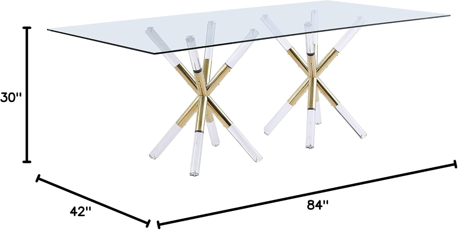 Erick Contemporary Gold Acrylic Dining Table with Tempered Glass Top