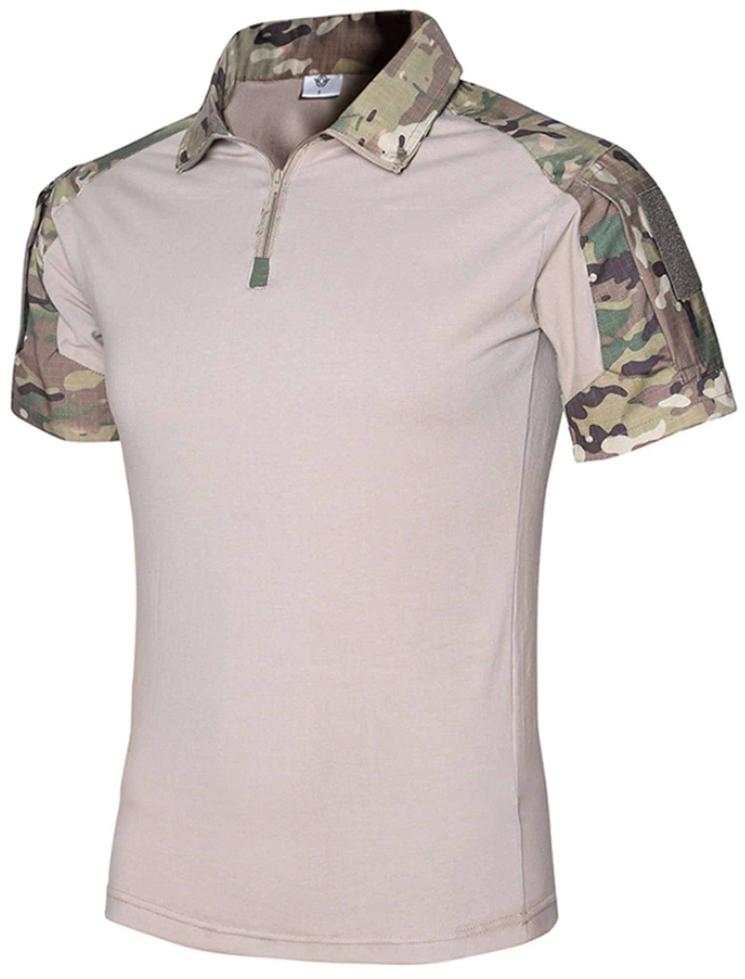 Czen Men's Short Sleeve Tactical Shirts Military Tee Outdoor Shirt Tactical Combat Shirt with Zipper (L,CP CAMO)