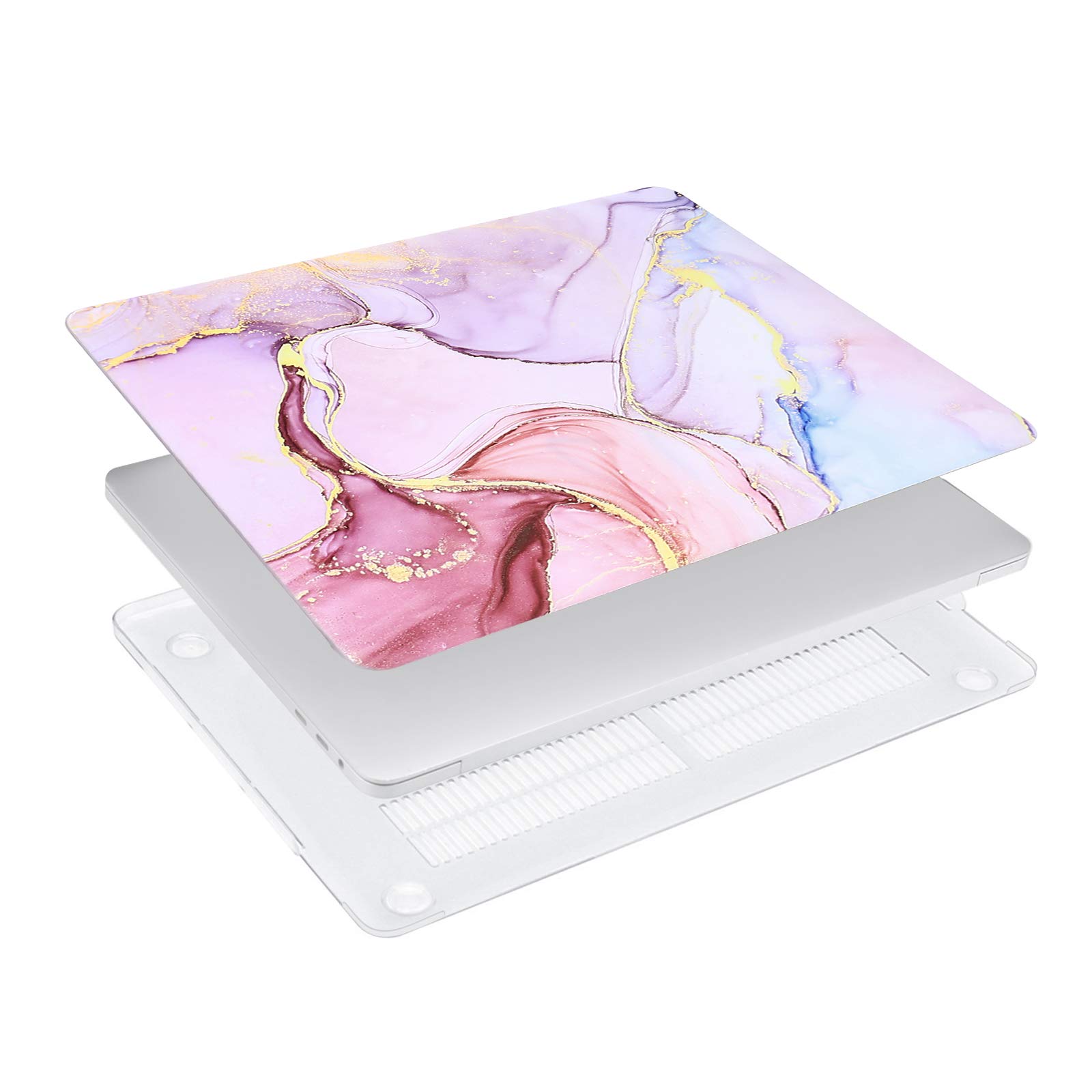 MOSISO Coque Compatible avec MacBook Pro 13 Pouces 2016-2021 Version A2338 M1 A2289 A2251 A2159 A1989 A1706 A1708, Plastique Coque Rigide&Protection Clavier&Protecteur d'écran, Marbre MO-MBH216, Rose