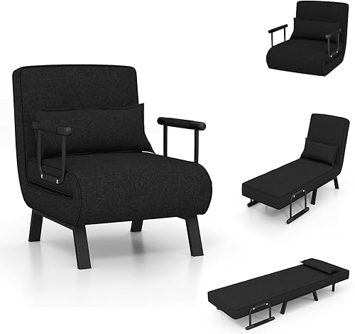 POWERSTONE Silla convertible cama cama 4 en 1 para sala de estar, silla de lectura con almohada, brazo y respaldo ajustable de 5 posiciones, sofá
