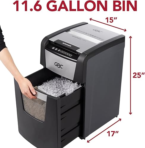 Miniatura 6 de GBC Trituradora de papel, alimentación automática +, capacidad de 150 hojas, microcorte, trituradora de oficina en casa, 492.1 ft (WSM1757605)