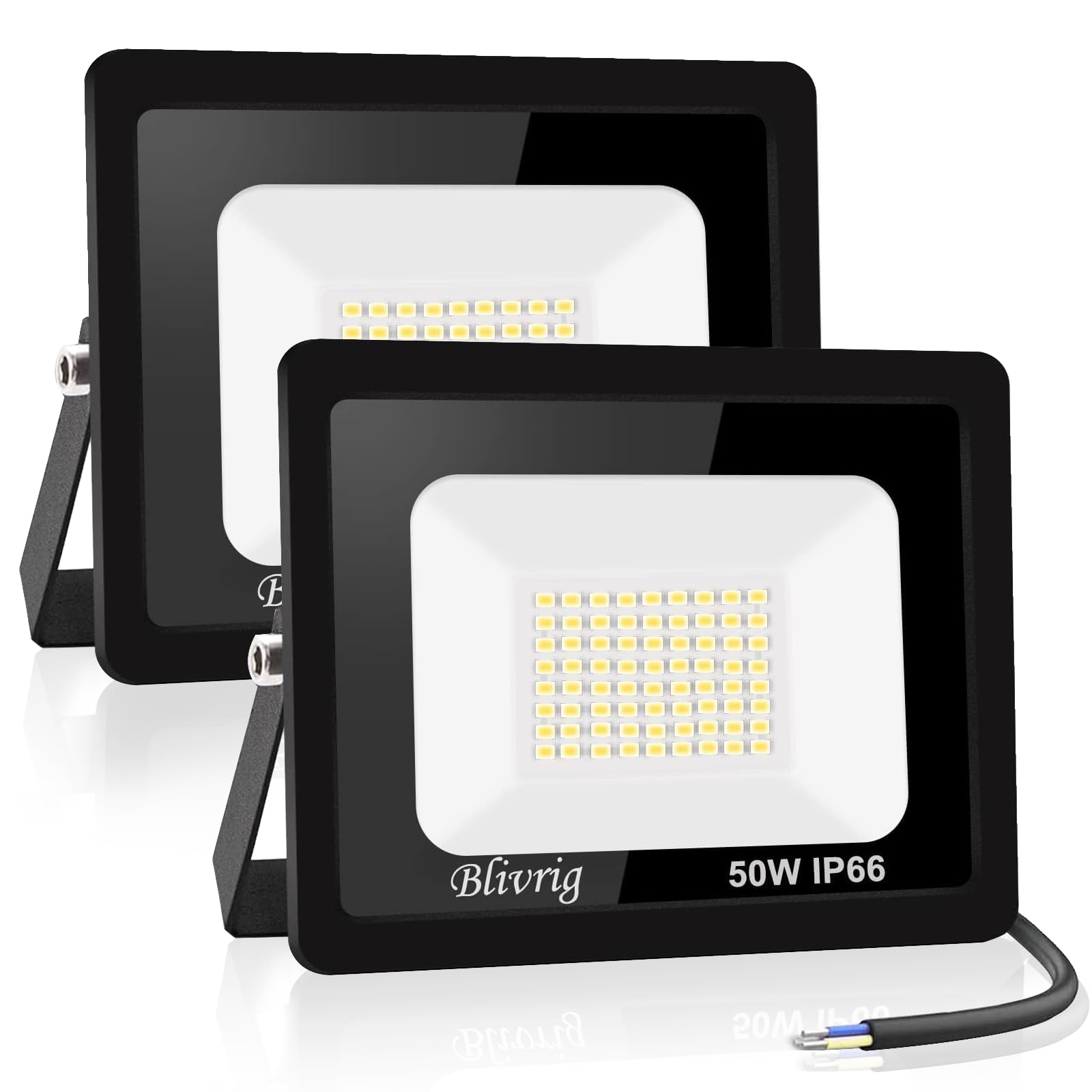 2PCS Foco LED Exterior 50W Blanco Cálido 3000K, 5000LM Focos, Lampara Pared, IP66 Impermeable, para Garaje, Patio, Terraza, Jardín