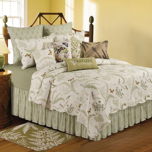 C&F Home Althea Twin Bed Skirt Spring Butterfly Plants Fern Green White Damask Twin Size Green #TOP1